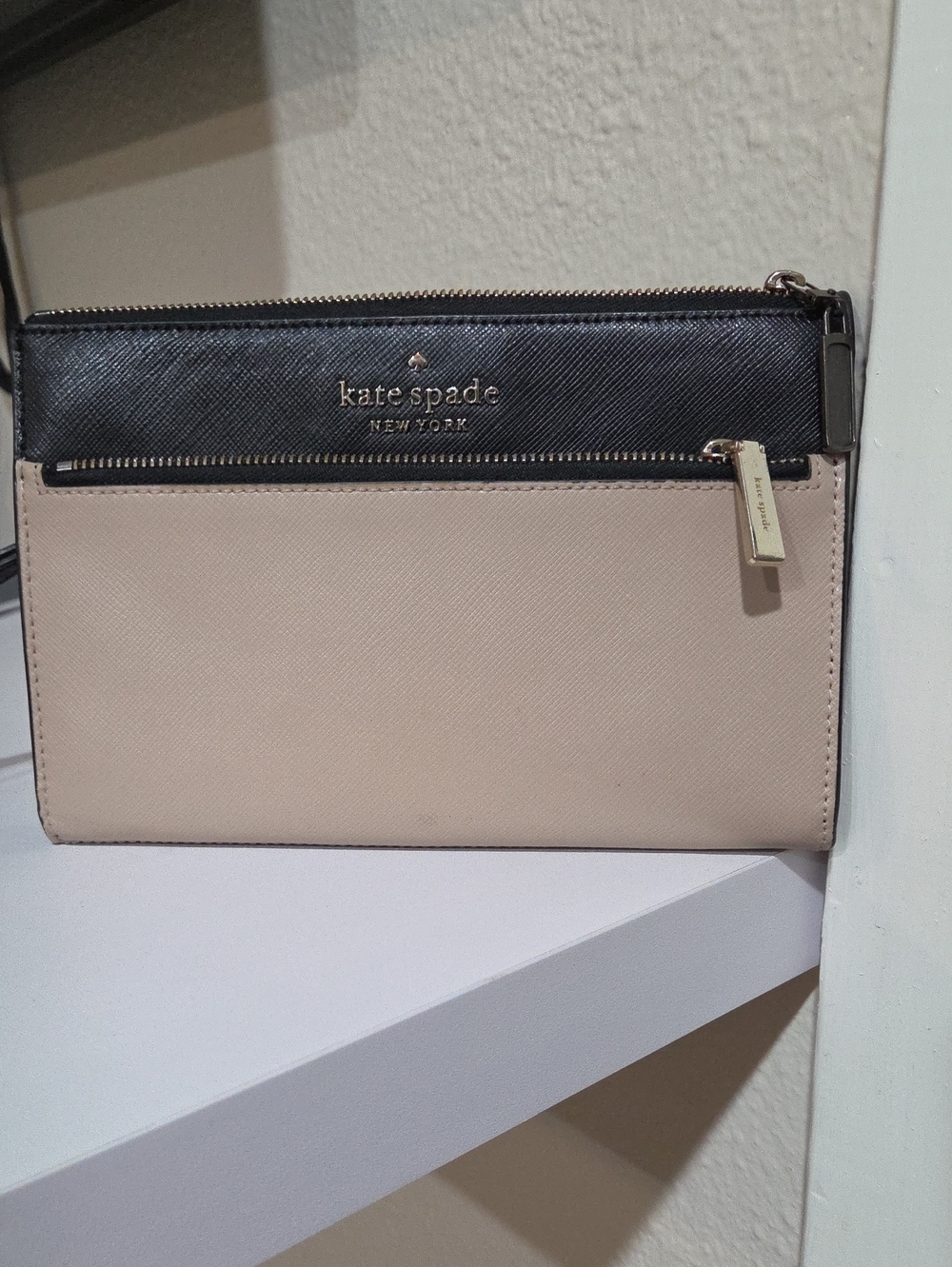 kate spade Black & Blush Saffiano Leather Wristlet